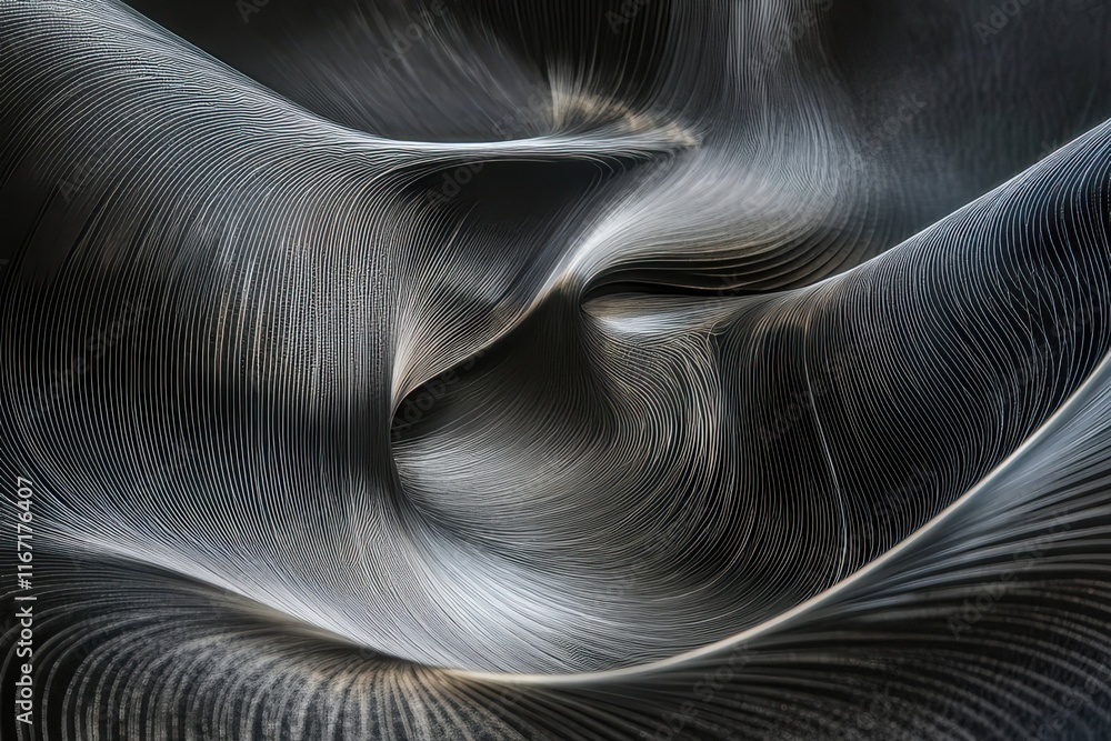 Poster intricate patterns of flowing lines create a mesmerizing visual display in a dark, textured surface.