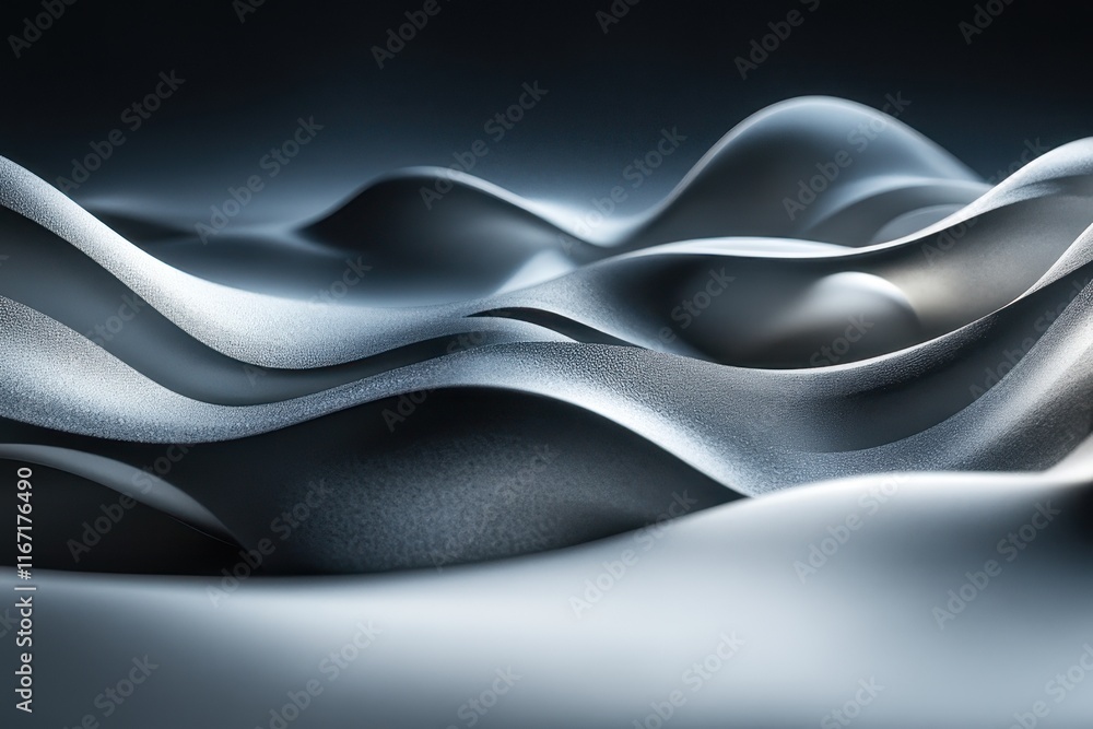 Poster abstract metallic waves create a dynamic sense of movement in a soft light setting. generative ai
