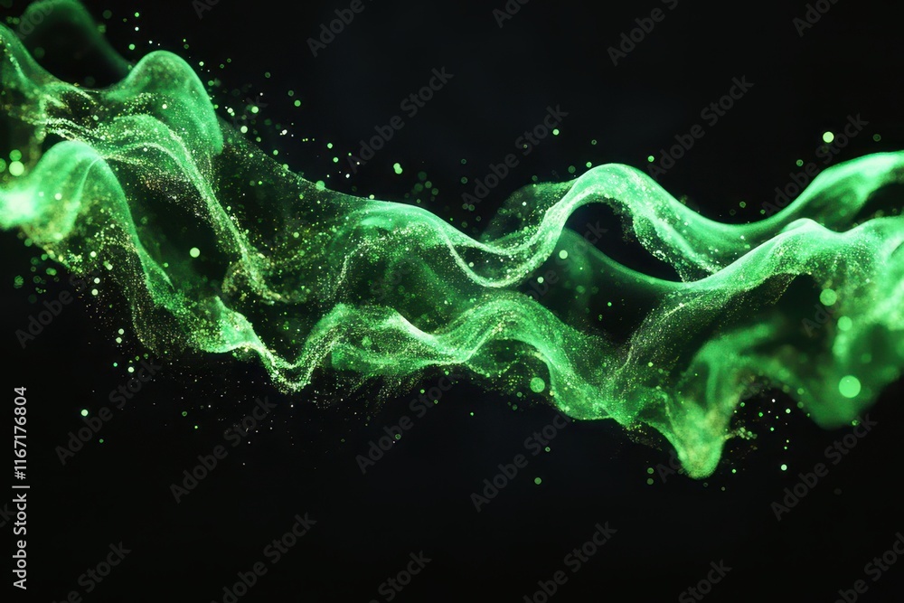 Poster fluid green waves illuminated by gentle light create an ethereal atmosphere in this abstract digital