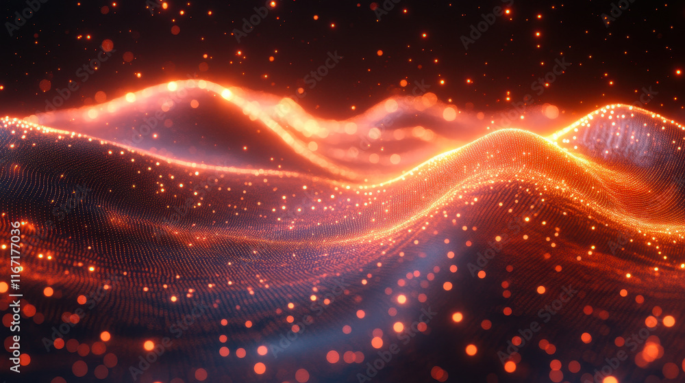 Aufkleber abstract glowing lines and dots digital wave network representation concept