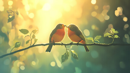 Whispers of endearment on a sunny branch. Whispering. Illustration