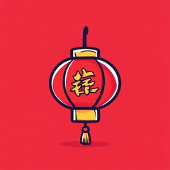 Obraz premium Colorful Chinese lantern design on a vibrant red background, featuring traditional symbols of prosperity and celebration, perfect for festive decor and cultural themes.