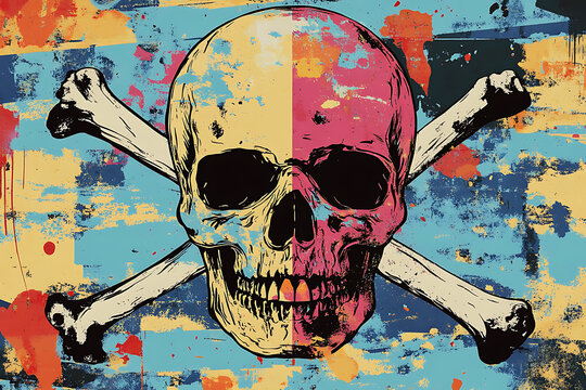 A colorful skull and crossbones design, symbolizing danger or rebellion.