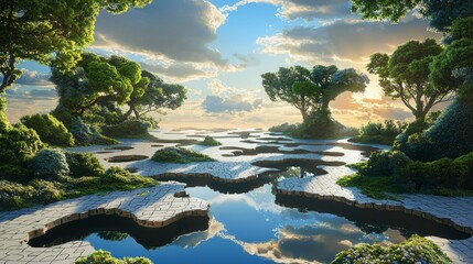 Emotionally Charged Puzzle: Surreal Landscape of Human Psyche | 3D Render Digital Artwork with Ultra-Detailed Elements