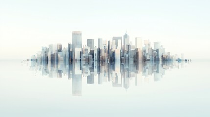 Fototapeta premium Futuristic Glass Cityscape: Reflecting Urban Complexity in 3D Render Artwork