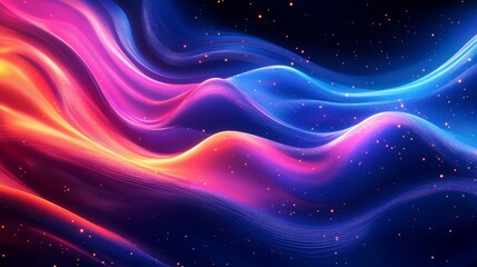 Abstract color wave on black background, 3d neon colors flow, wide banner, copy space, Generative AI