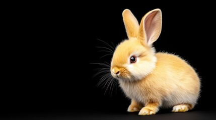 Fototapeta premium A cute, fluffy rabbit sitting on a dark background.