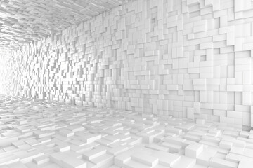Abstract geometric white tunnel interior design. 3d render
