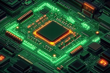 Obraz premium Glowing Circuit Board with Central Processing Unit