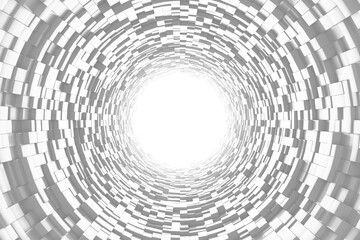 Abstract geometric tunnel with white cubes, futuristic design for modern background. 3d render.