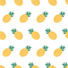 Tropical ananas pineapple fruit seamless pattern on white background.  Print for fabric, textile, wrapping paper, greeting card. Vector illustration