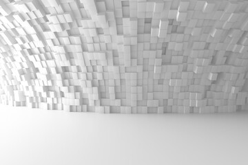 Abstract geometric pattern of white cubic tiles in a modern architectural space. 3d render.