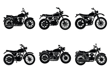 Set of vintage motorcycle silhouette, Retro bike collection vector illustration