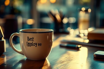 Fototapeta premium Cozy Organized Workspace with Morning Light and Mug