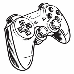 video game controller icon line art vector Black silhouette