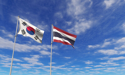 Thailand south korean flag blue sky cloudy white copy space background wallpaper human relationship siam japan love celebration business strategy world map tourism trip travel together asia politic 