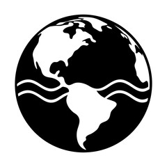 Earth with Water Waves vector silhouette