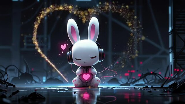 The rabbit is enjoying some music. Seamless 4K looping timelapse video animation background