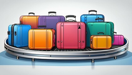 colorful 3d vector suitcases on an airport conveyor belt highlighting travel luggage transport and modern airport systems