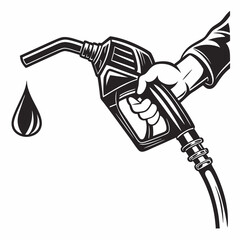 Holds a refueling gun and a drop of gasoline and gas station, Gasoline pistol pump nozzle with drop oil, Black silhouette