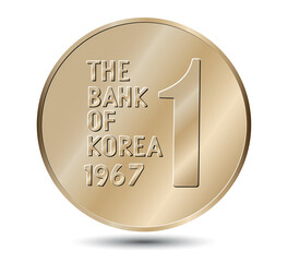 South Korea, 1 won, 1967. Reverse of South Korea one won coin. Vector illustration.