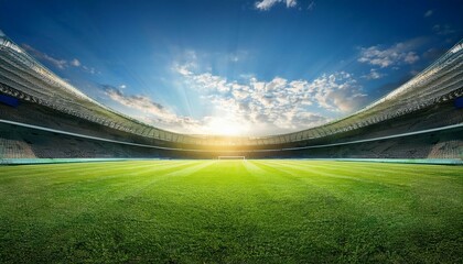 stunning empty stadium grass field under sunny sky perfect for sports event