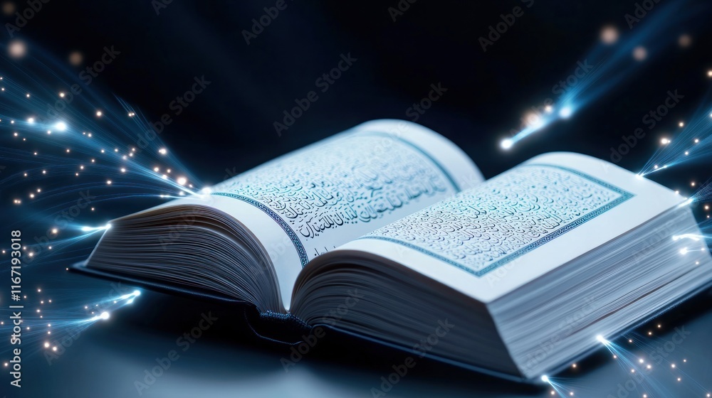 Poster an open book with glowing particles, symbolizing knowledge and magic.