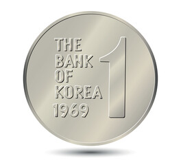 South Korea, 1 won, 1969. Reverse of South Korea one won coin. Vector illustration.