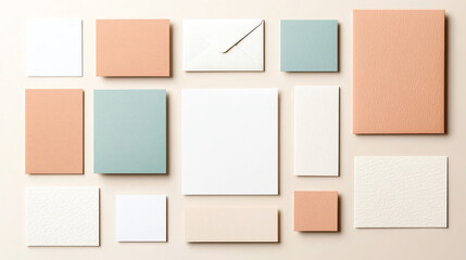 Fototapeta premium Minimalist branding mockup featuring various stationery items in soft colors