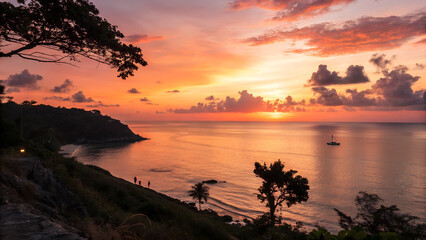 Fototapeta premium Valentine background. beautiful aesthetic sunset over the sea.