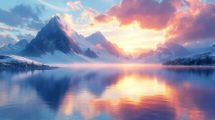 A beautiful mountain range with a lake in the foreground