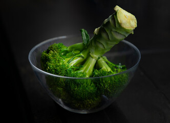 Broccoli in a transparent bowl