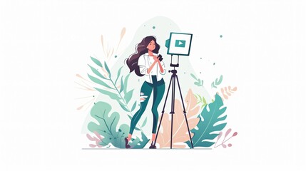 Professional Blogging Female. Creative Woman Blogging Online. Young Influencer Capture Herself. Internet Content Creation.