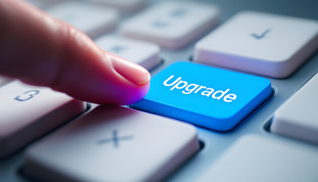 Upgrade Key Pressed, Software Upgrade, System Upgrade, Finger on Upgrade Button, Keyboard Upgrade, System Enhancement