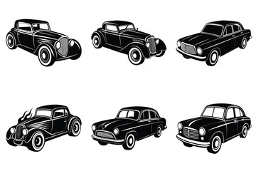 Vintage car silhouette set, Retro hot rod car collection vector illustration