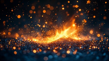 Glowing Embers And Sparks Glitter On Dark Background