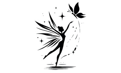 Silhouette of a fairy isolated on white background