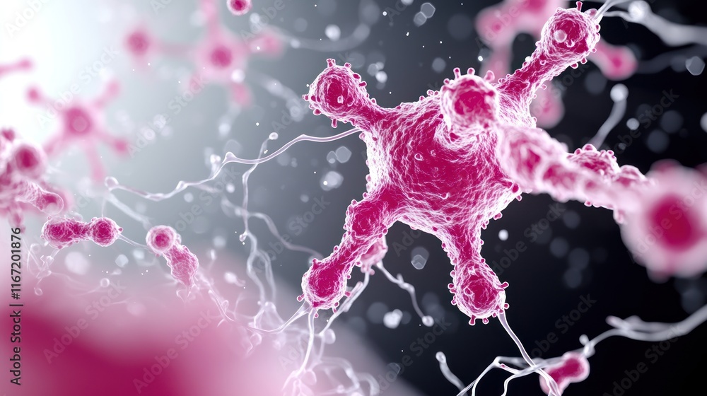 Poster close-up view of a pink-colored cell structure in a scientific context.