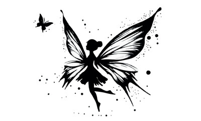 beautiful fairy silhouette. Black and white. Vector