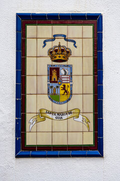 Santa Maria de Guia - Iconic Mosaic Sign with blue border. Located in firgas paseo de gran canaria canarias. November 2024