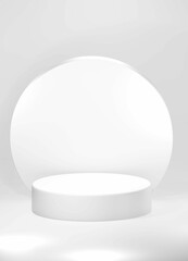 3D Cylinder white pedestal podiums with isolated circle backdrop on transparent background clean luxury style vertical