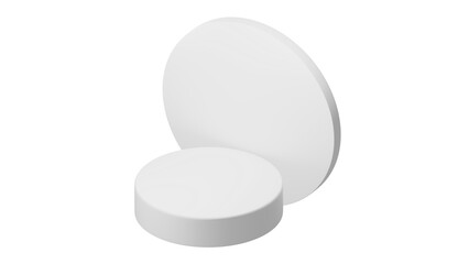 3D Cylinder white pedestal podiums with isolated circle backdrop on transparent background clean luxury style high angle