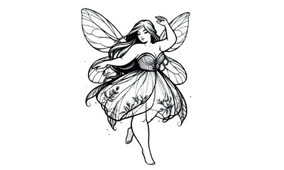 Fairy with a flower isolated on a white background. Flower fairy silhouette