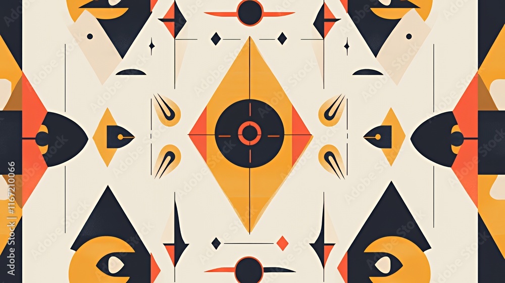 Poster abstract geometric pattern design featuring orange yellow and black shapes