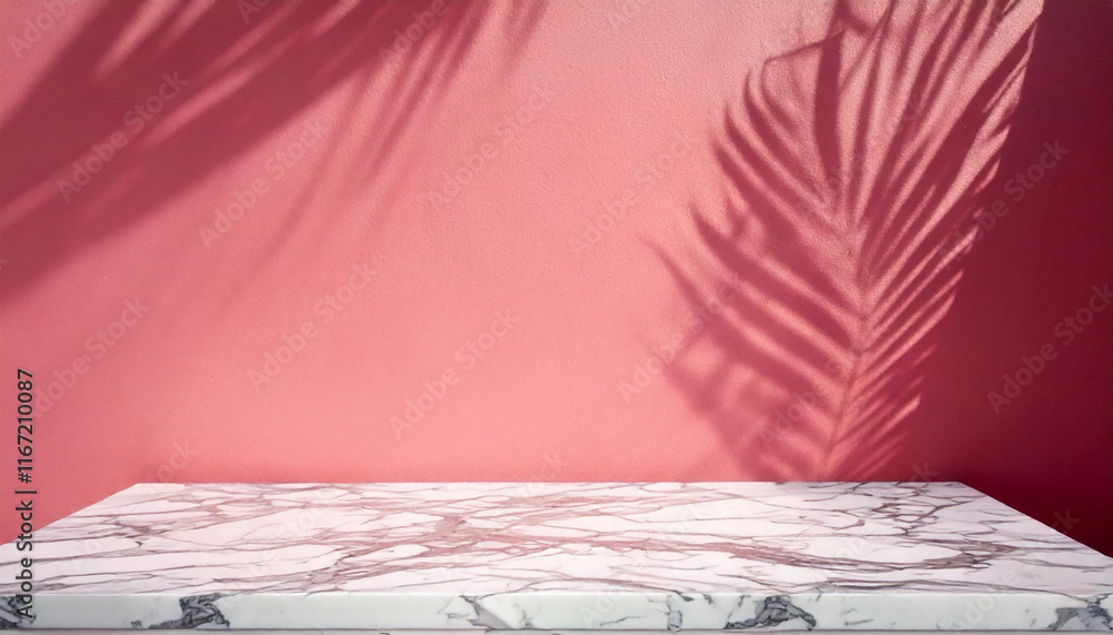 Wall mural abstract studio with pink background for product presentation. empty room with window shadows, flowe