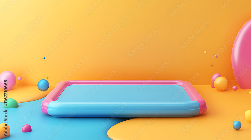 Poster colorful playful background with floating balls studio graphic design vibrant environment dynamic vi