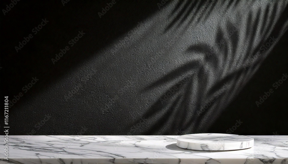 Wall mural abstract studio with black background for product presentation. empty room with window shadows, flow