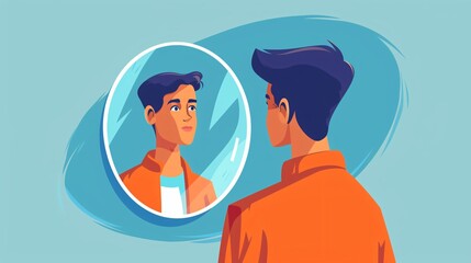 Man Reflecting in Mirror Concept for Emotional Intelligence and Self-Discovery Stock Photography