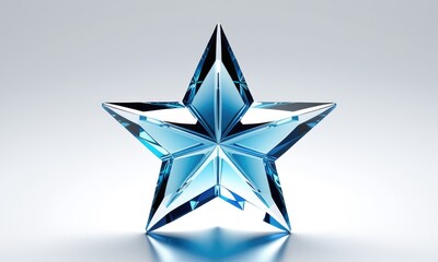 Obraz premium Shiny blue crystal star with geometric reflections on a gradient background
