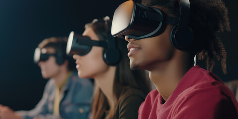 Diverse young adults experiencing virtual reality simulation